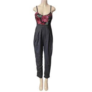 🌺 Mustard Seed Floral Sequin Cut-Out Open Back Spaghetti Strap Women's Jumpsuit